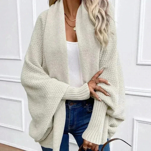 Grey Casual Women's Solid Color Bat Wing Cardigan - Picture 3 of 6